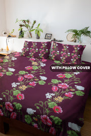 Floral Print Double Bedsheet with Matching Pillow Covers