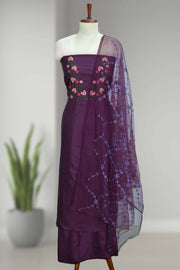 Embroidered Thread Work Silk Unstitched Dress Material