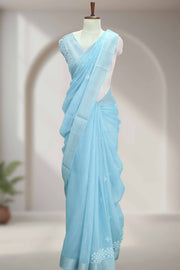 Fancy Cotton Saree with Silver Shine Border