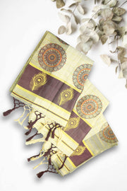 Kerala Tissue Set Saree with Mural Print & Colour Border