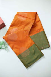 Soft Silk Saree with Golden Print & Contrast Butta