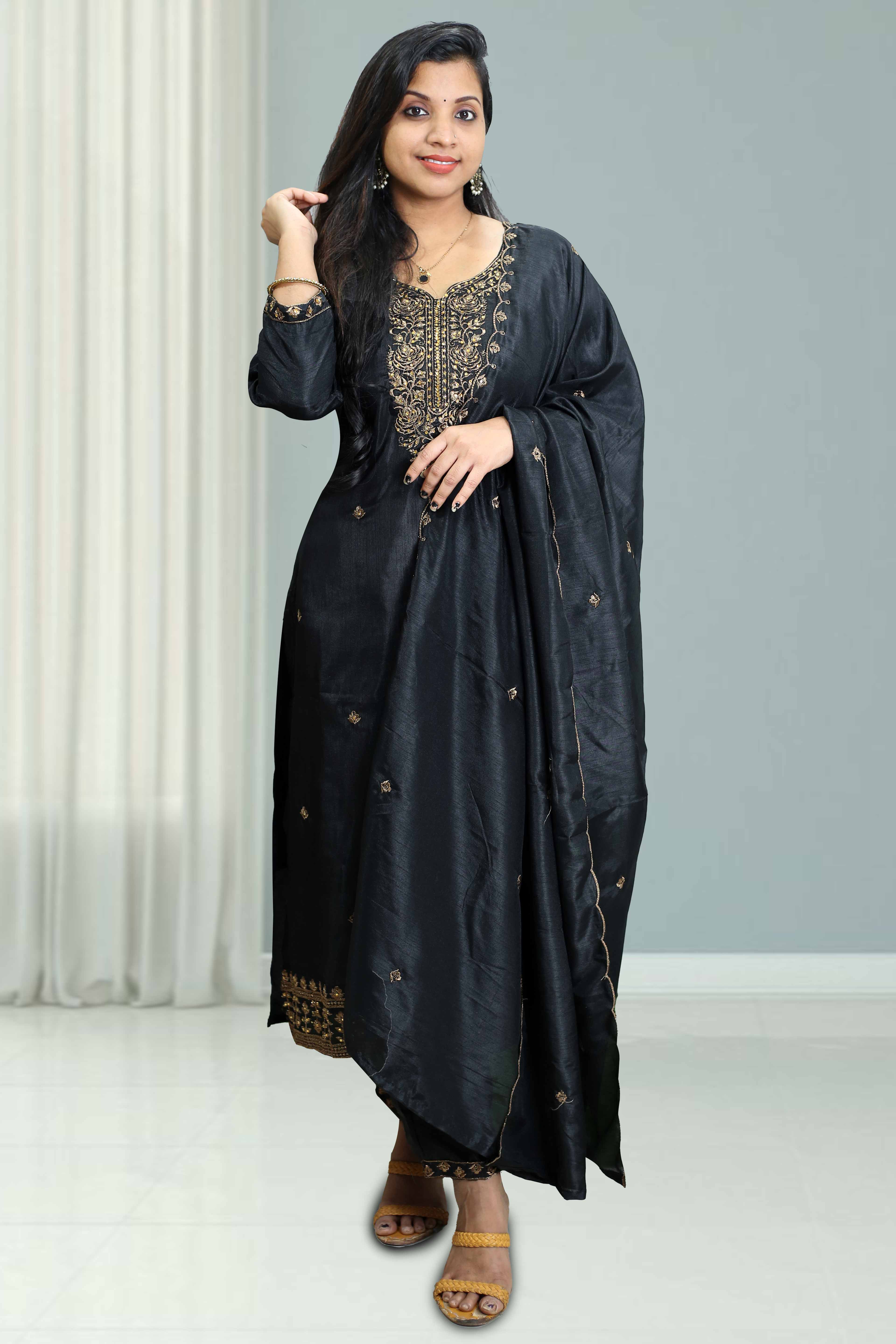 Pattu Churidar Neck Latest Model Silk Churidar With Stone Work – Leaf Neck Design