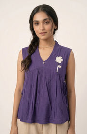 La Fille Short Top – Floral Thread with Stone Work