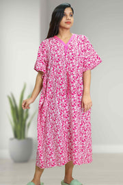 Polycotton Kaftan Night Dress with Floral Print
