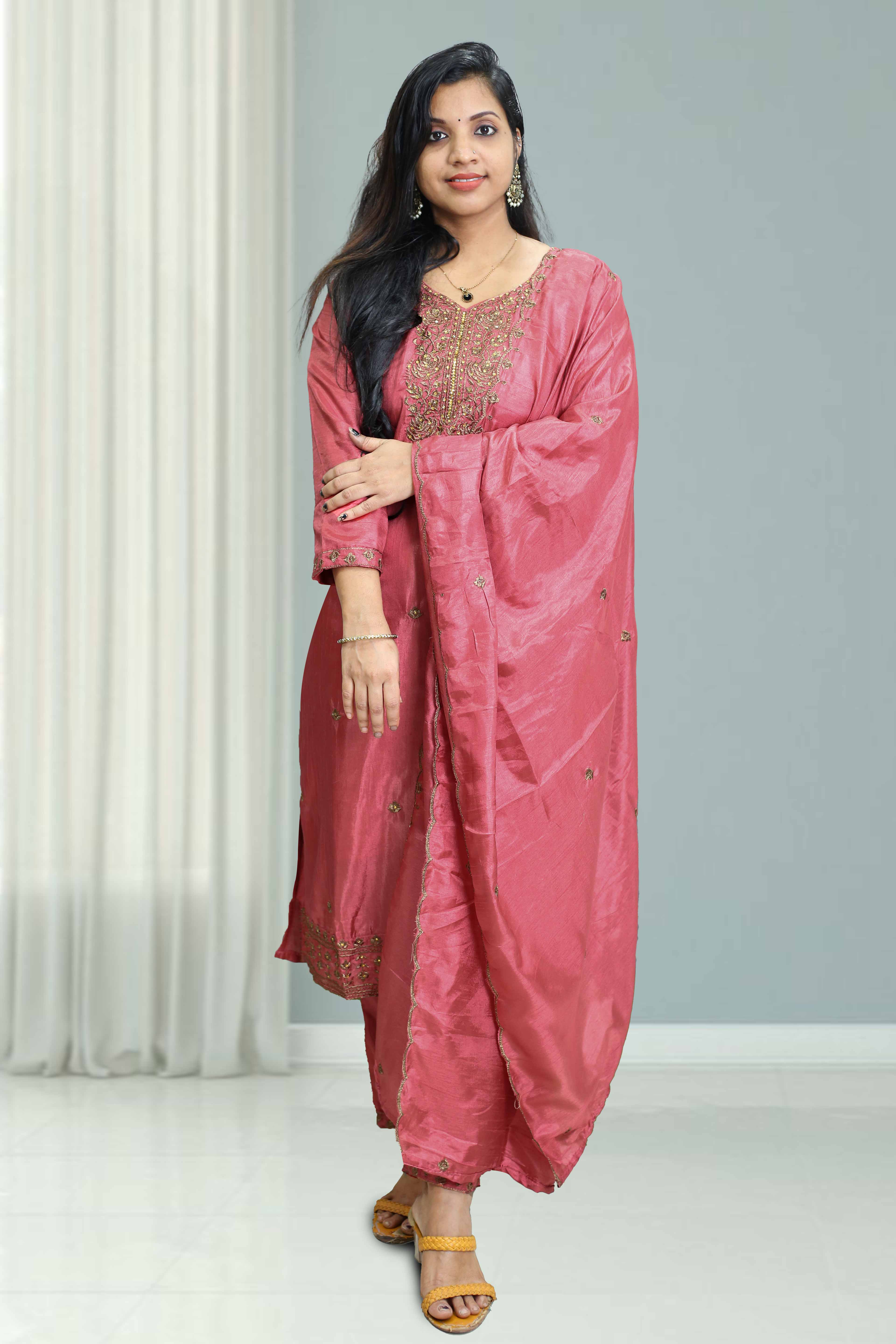 Designer Soft Silk Churidar Silk Churidar With Stone Work – Leaf