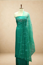Silk Churidar Material ā Floral Thread & Sequins Work