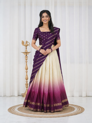 Traditional Gold Check Silk Dhavani Set