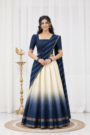 Traditional Gold Check Silk Dhavani Set