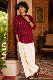 Paul Berg Short Kurta – Golden Line Print