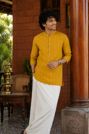 Paul Berg Short Kurta – Golden Line Print
