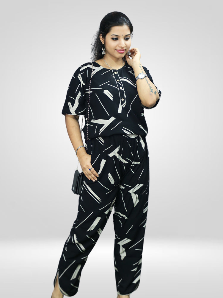 Casual Black Printed Co-ord Set for Women's in Comfortable Rayon –