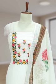 Silk Churidar Material with Floral Thread Work