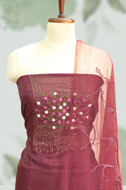 Silk Churidar Material –  Floral Thread & Sequins Work