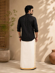 Paul Berg Men’s Short Kurta – Golden Print Work