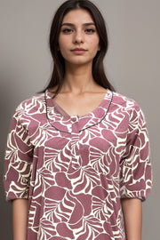 Cotton Nighty with Printed Design & Zip Closure