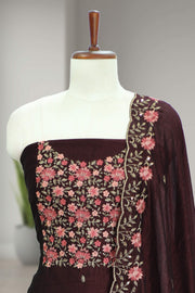 Silk Churidar Material – Floral Thread Work