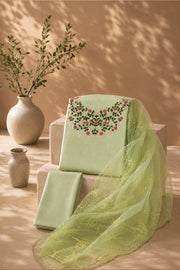 Silk Churidar Material –  Floral Thread & Sequins Work