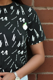 Loopknit Crop Short Top with Printed Design