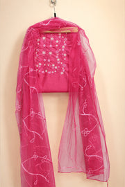 Silk Churidar Material –  Floral Thread & Sequins Work