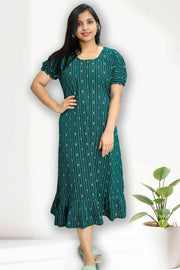 Cotton Night Dress with Print & Puff Sleeves