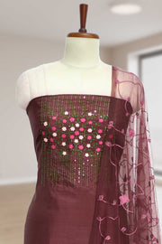 Silk Churidar Material with Floral Thread Embroidery