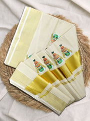 Kerala Set Saree – Mural Print with Golden Kasavu