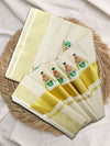 Kerala Set Saree – Mural Print with Golden Kasavu