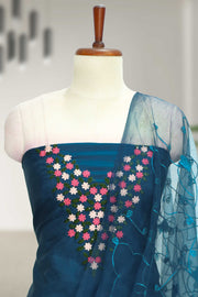 Silk Churidar Material with Floral Thread Embroidery