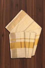 Kerala Set Saree – Check Lines with Golden Kasavu Border