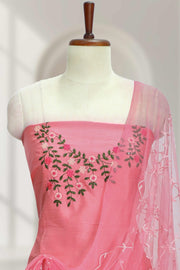 Silk Churidar Material with Floral Thread Embroidery