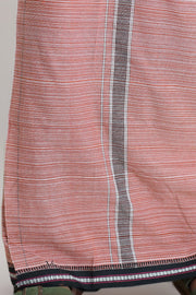 Brick Colour Cotton Dhothi with Line Design