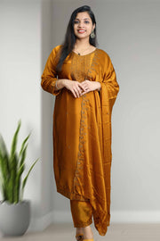 Silk Churidar – Golden Embroidery with Sequins