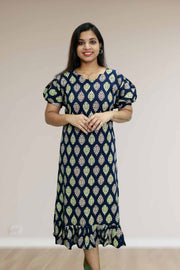 Ajrakh Print Cotton Night Dress
