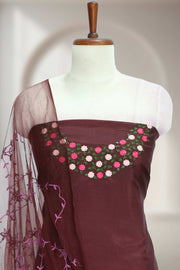 Silk Churidar Material with Floral Thread Embroidery