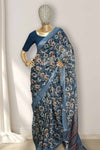 Linen Touch Saree with Floral Print & Silver Border