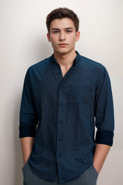 Printed Chinese Collar Cotton Casual Shirt