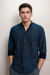 Printed Chinese Collar Cotton Casual Shirt