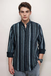 Men’s Casual Cotton Stripe Shirt – Chinese Collar, Full Sleeve
