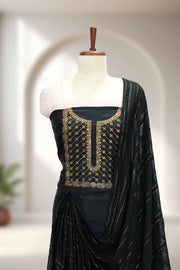 Silk Churidar Material with Golden Embroidery