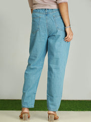 Women's Baggy Jeans - Denim with Patchwork Design - 499/-