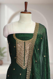Silk Churidar Material with Golden Embroidery & Stone Work