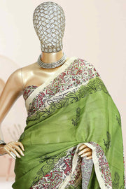 Varanasi Cotton Linen Saree with Kalamkari Print