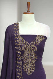 Silk Churidar Material with Golden Embroidery