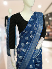 Indigo Linen Dresscode Saree with Batik Design - ₹455