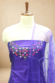 Silk Churidar Material –  Floral Thread & Sequins Work