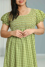 Cotton Night Dress with Smocking Design