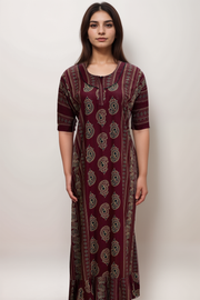 Printed Cotton Nighty with Frill Design