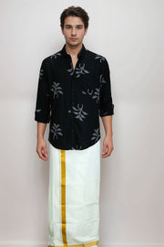 Combo Shirt & Golden Kasavu Dhothi Set