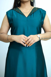 A-Line Kurti in Soft Silk with Embroidery Work