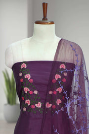 Embroidered Thread Work Silk Unstitched Dress Material